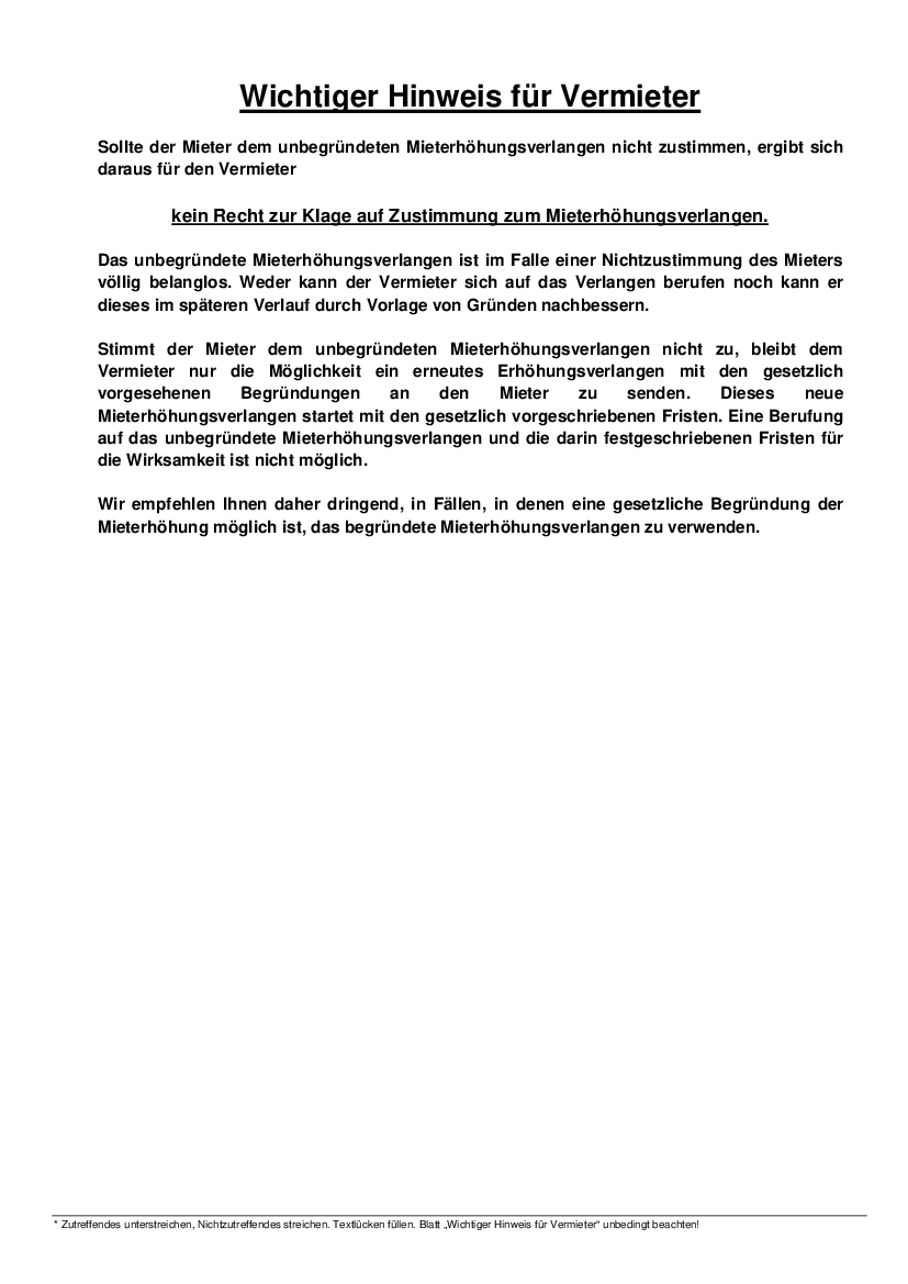 Mieterhöhung Beiblatt