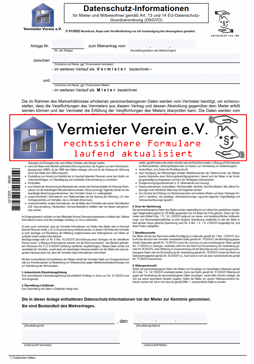 datenschutz mietvertrag